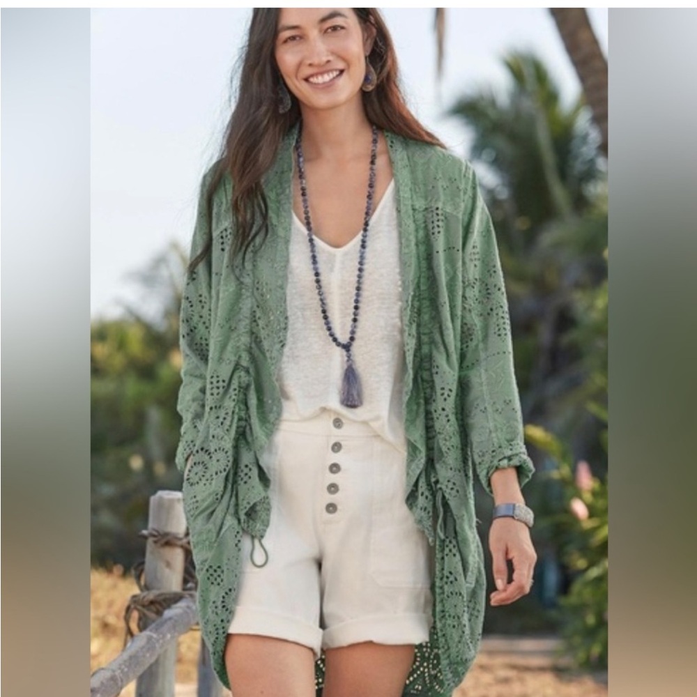 NWT Sundance moonlight Teal Eyelet cotton‎ Cardigan size large petite